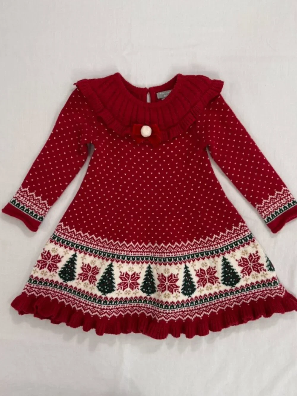 Tahari Baby Girls 24M Christmas Sweater Dress Fair Isle Red Holiday
